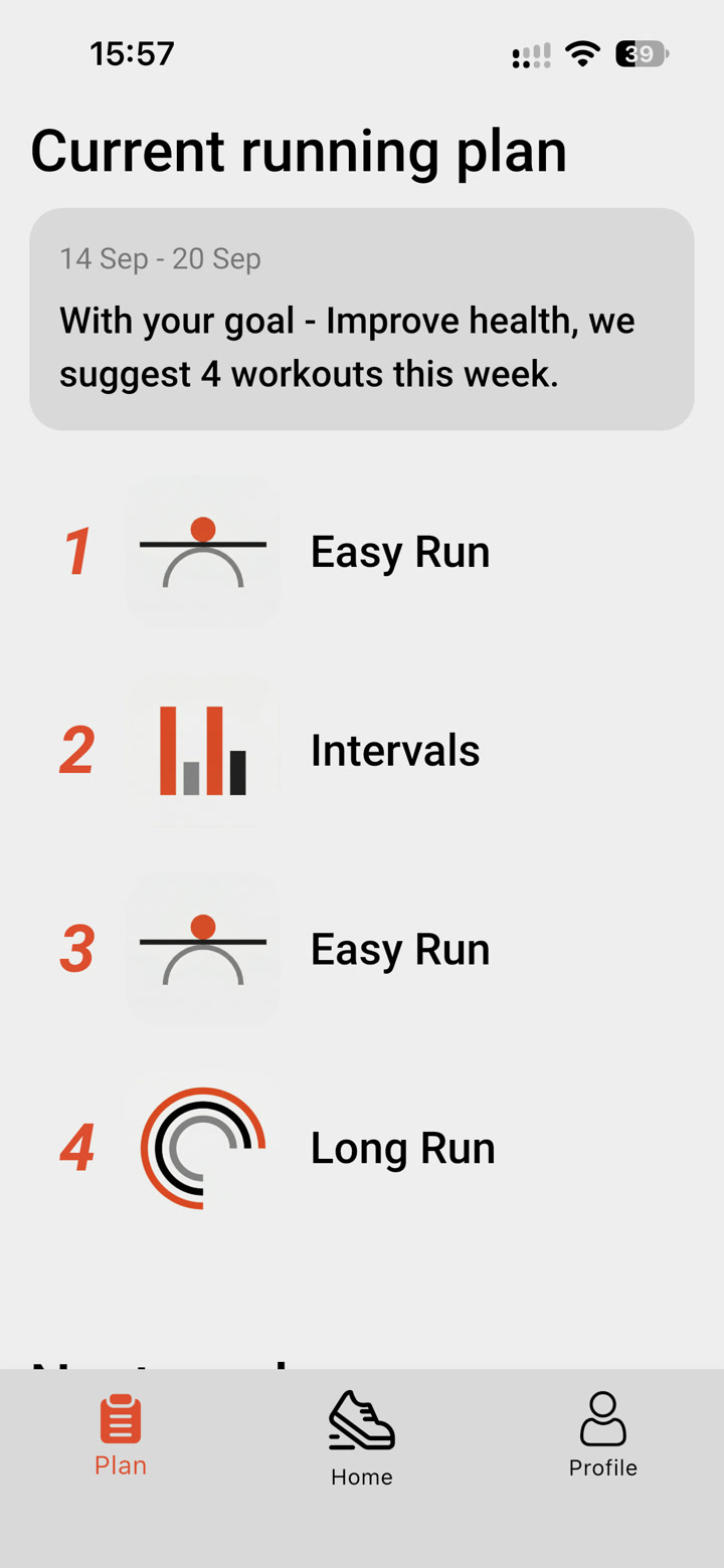 KMOI current running plan with four workouts
