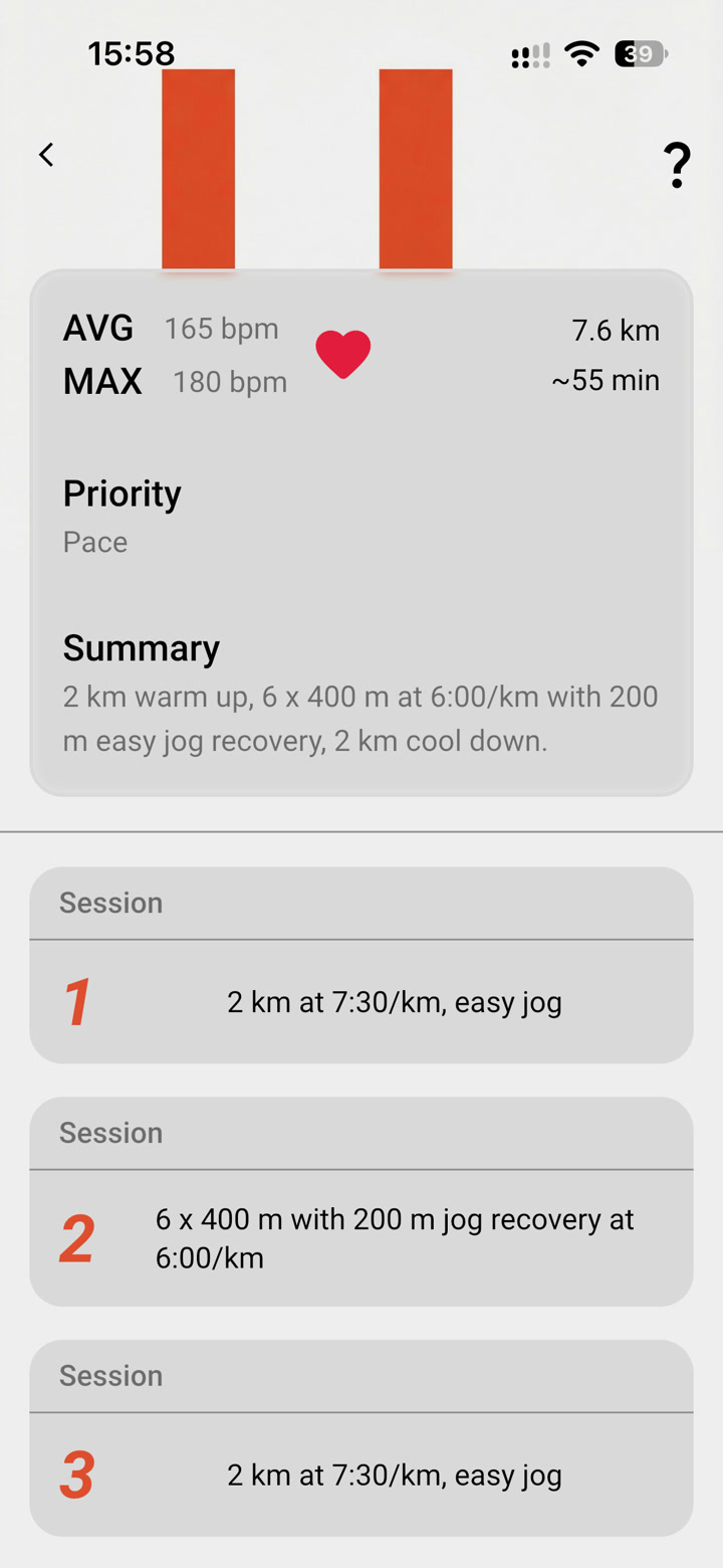 KMOI interval workout detail with sessions
